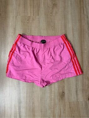 Women's Pink Athletic Shorts with Red Side Stripes